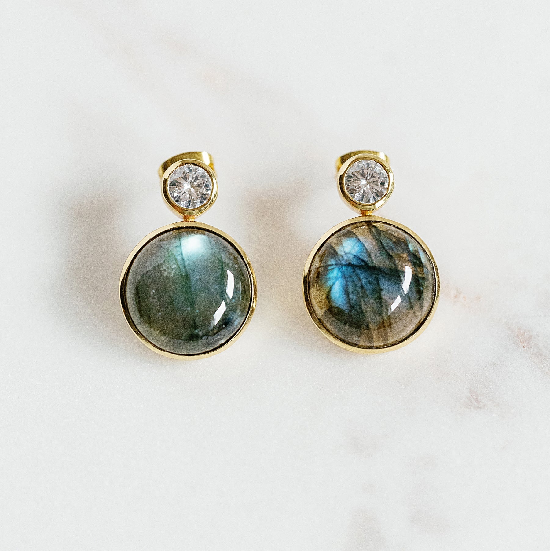 Floating Gem Stud Earrings CZ/Blue Fire Labradorite Earrings Laura Foote Designs 