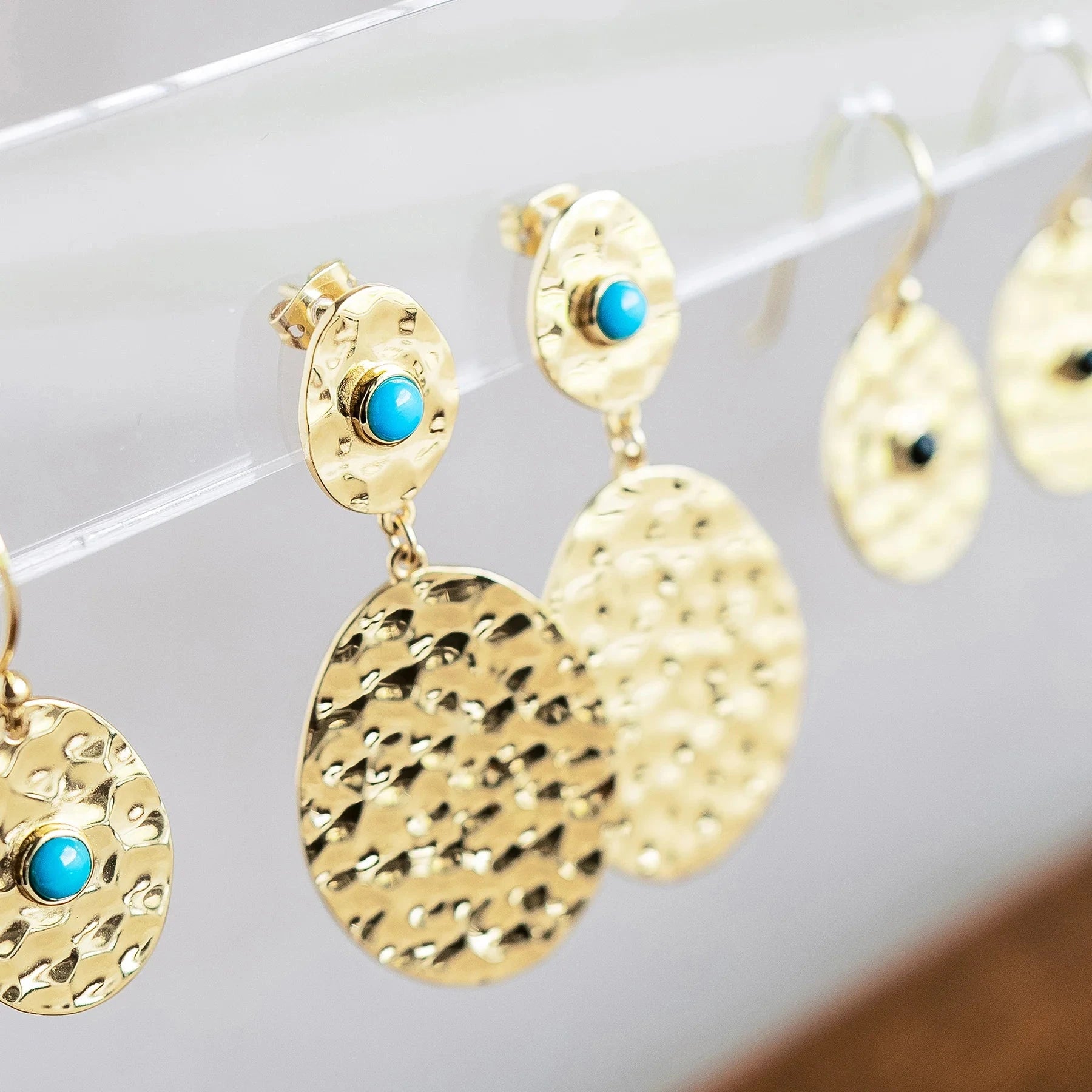 Hammered Gold Olympic Earrings Sleeping Beauty Turquoise Earrings Laura Foote Designs 