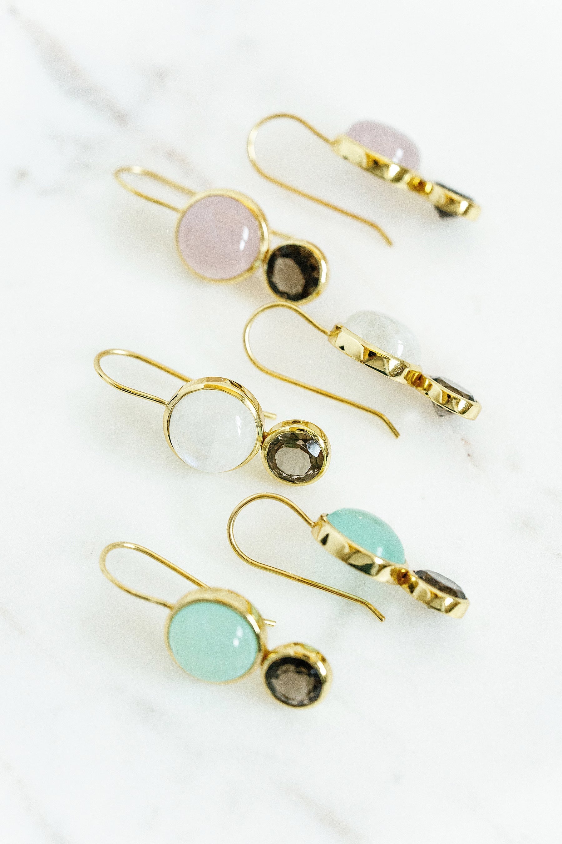 Little Color Block Drop earrings Rainbow Moonstone/Smoky Quartz Earrings Laura Foote Designs 