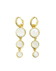Gold earrings with multiple circular elements on a light background