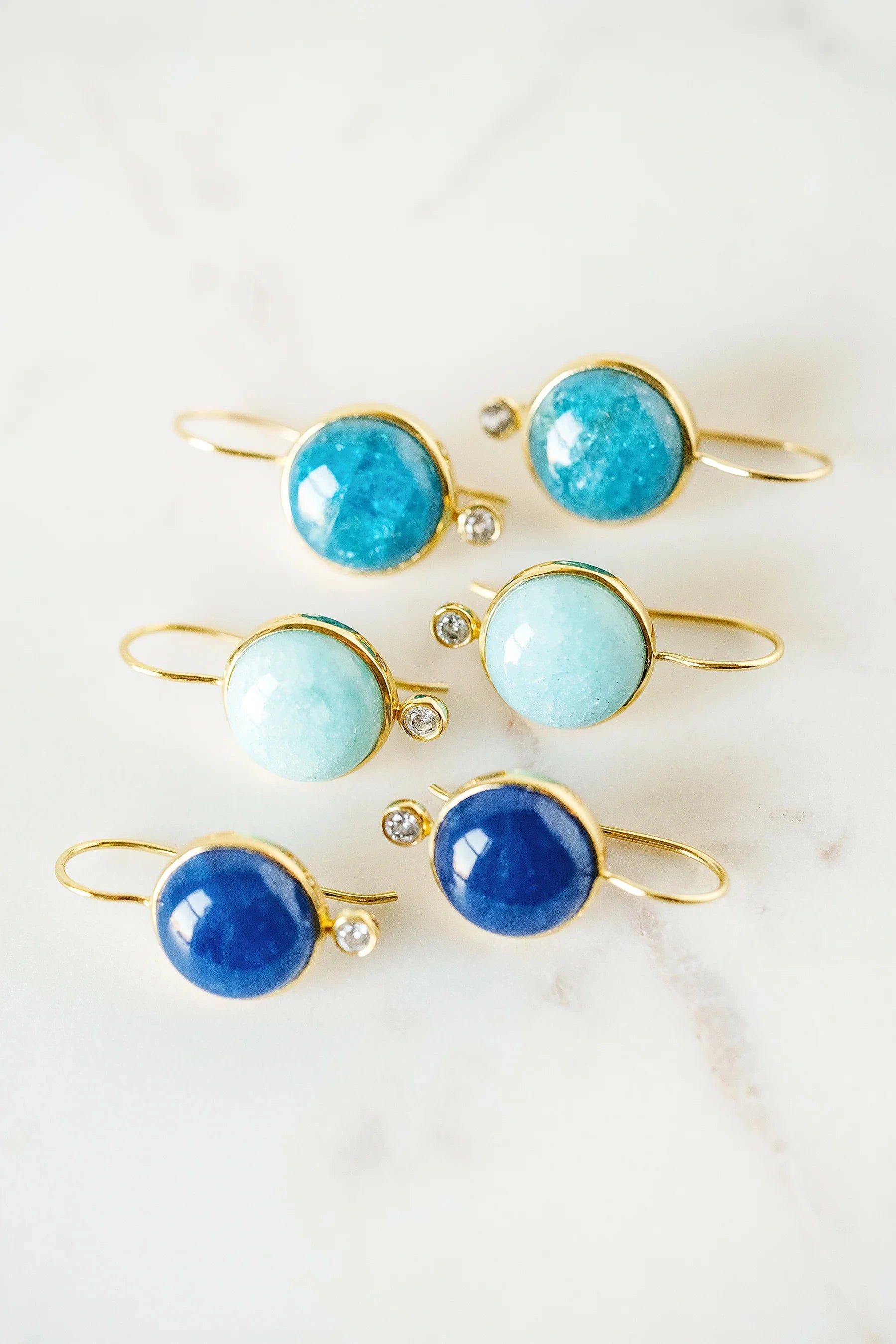 Tini Mini Drop Earrings Neon Blue Apatite Earrings Laura Foote Designs 