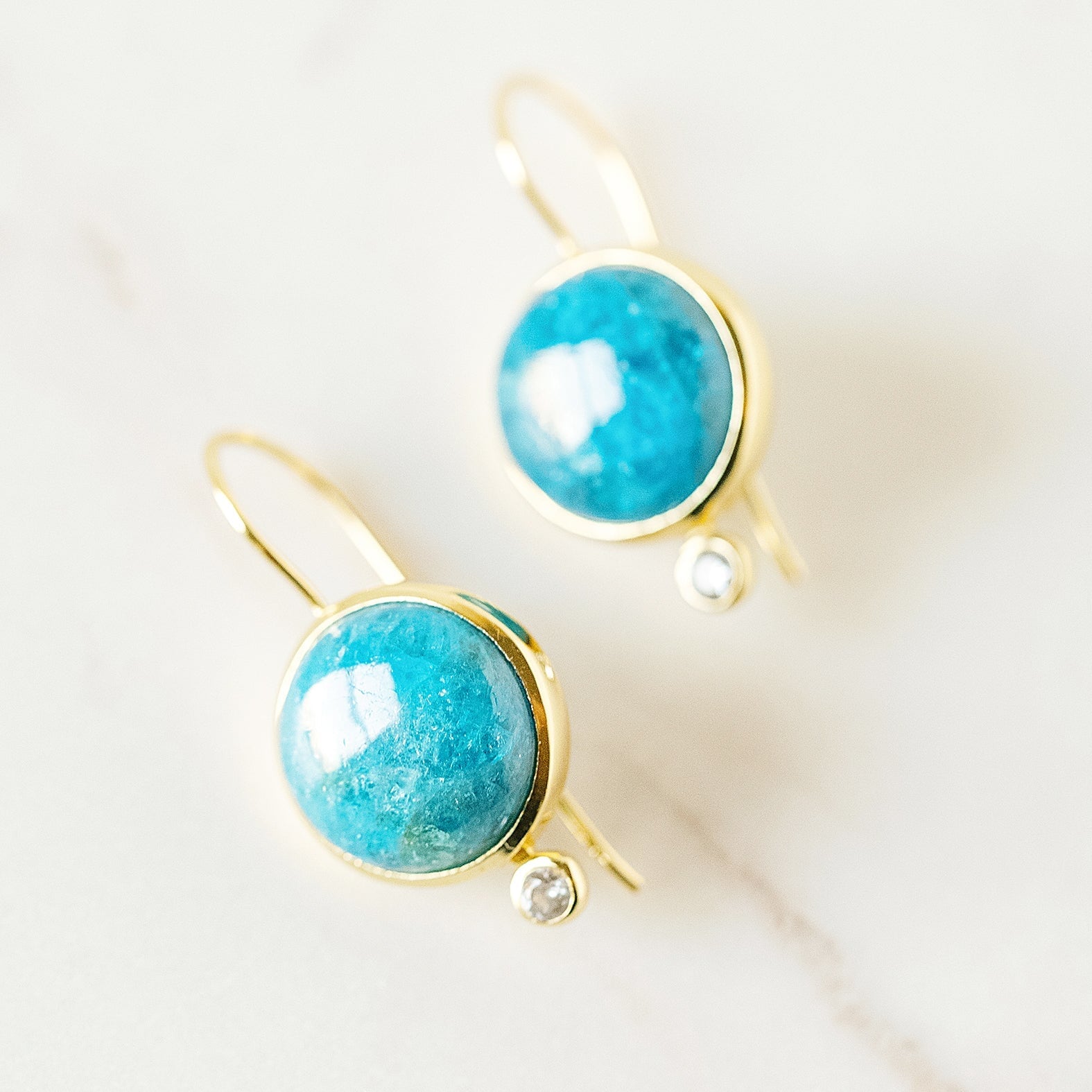 Tini Mini Drop Earrings Neon Blue Apatite Earrings Laura Foote Designs 