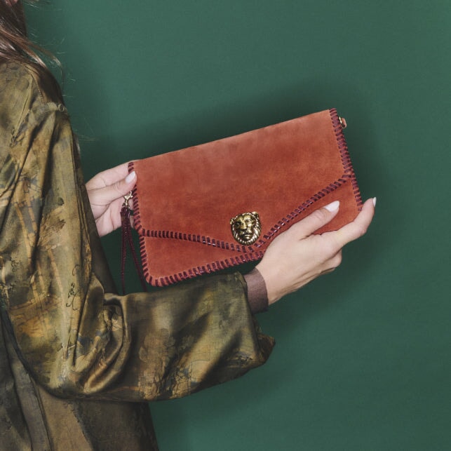 Alicia Leather Clutch Thick Suede Embroidered Brick Clutch Claris Virot 