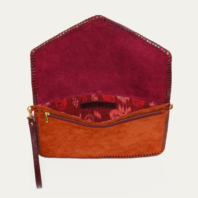 Alicia Leather Clutch Thick Suede Embroidered Brick Clutch Claris Virot 