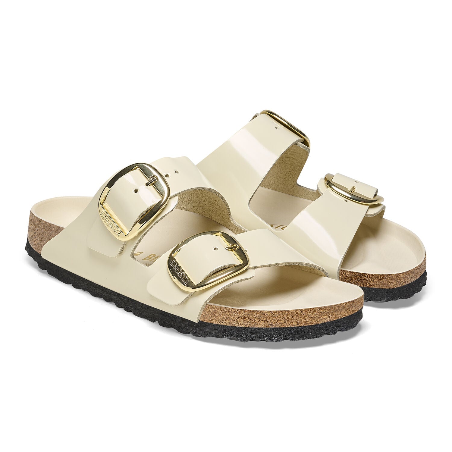 Arizona Big Buckle Natural Leather Patent High Shine Ecru Shoes - Sandals - Flat Sandals Birkenstock 