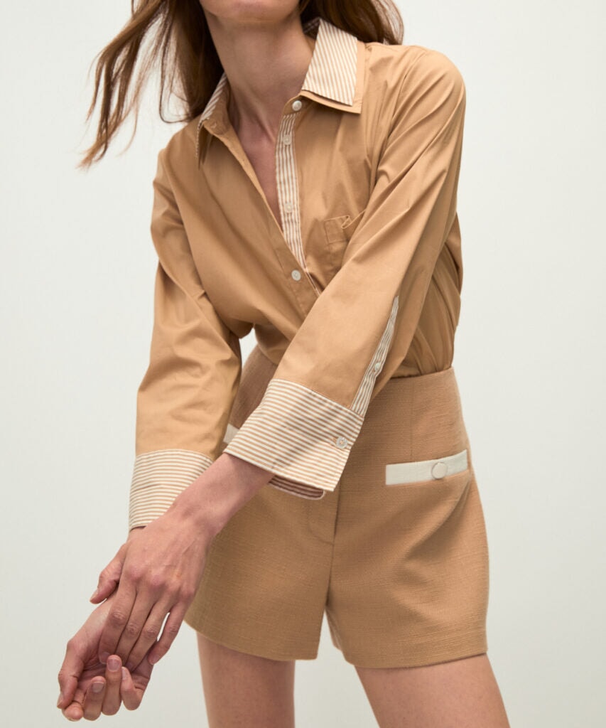 Maia Top Double Collar Khaki Tops - Button Down Veronica Beard 