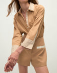 Maia Top Double Collar Khaki Tops - Button Down Veronica Beard 