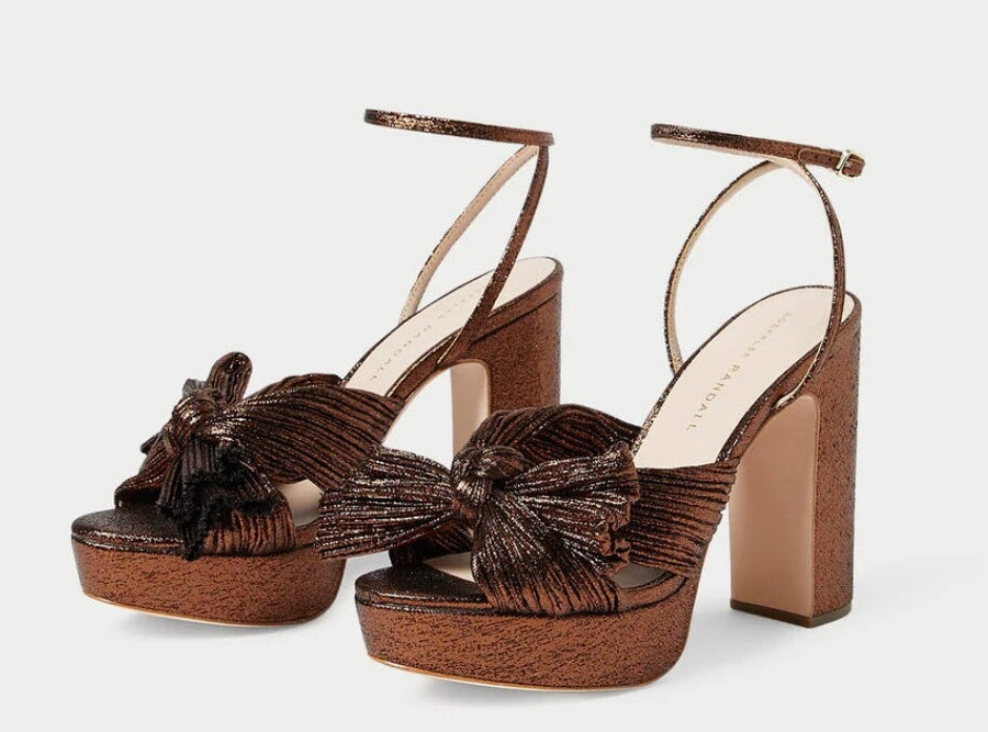 Natalia Pleated Platform Sandal Mocha Shoes - Sandals - Heeled Sandals Loeffler Randall Shoes 