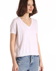 Cotton Cashmere Frayed V-Neck Tee White Top - Tees Minnie Rose 