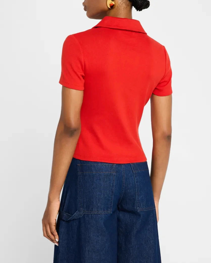 Kearney Ribbed Tee Poppy Tops - Tees Veronica Beard 