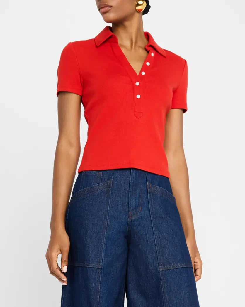 Kearney Ribbed Tee Poppy Tops - Tees Veronica Beard 