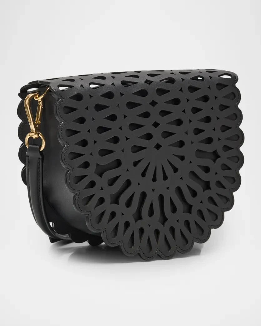 McCall Laser Cut Leather Saddle Black Crossbody Simkhai 
