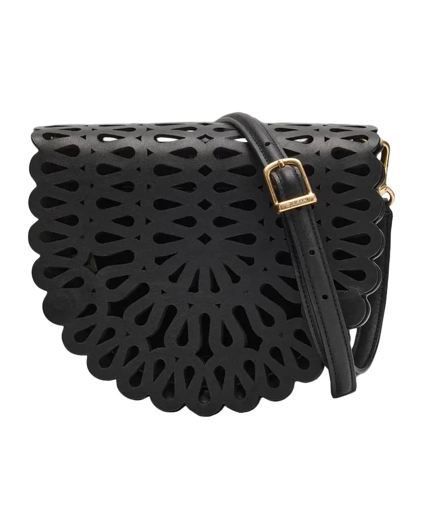 McCall Laser Cut Leather Saddle Black Crossbody Simkhai 