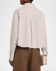Marin Cropped Striped Shirt Tan Stripe Tops - Button Down rag & bone 