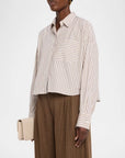Marin Cropped Striped Shirt Tan Stripe Tops - Button Down rag & bone 