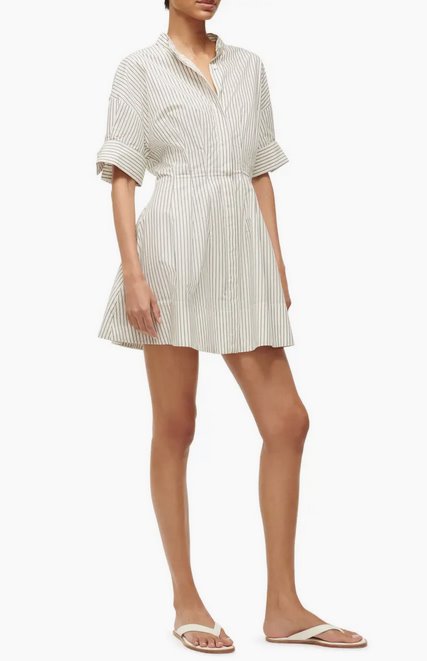 Mini Lorenza Dress Ivory Micro Stripe Dresses - Short Staud 