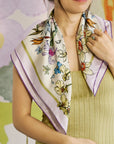 Orchid Symphony Silk Bandana Scarf Beige Scarves Lost Pattern NYC 