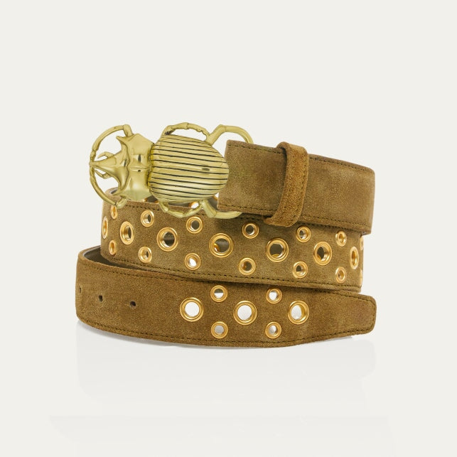 Olive Thick Suede With Gold Eyelets Belt Belts Claris Virot 