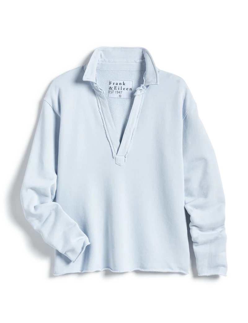 cutout front view of the frank & eileen Patrick Popover Henley Triple Fleece Ice 