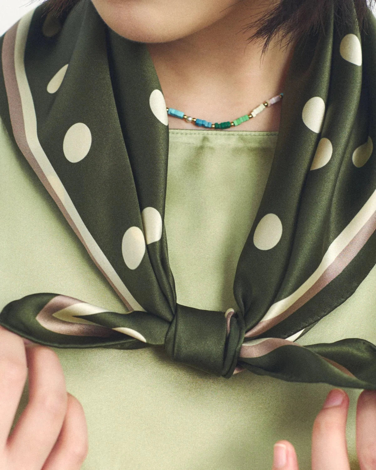 Retro Polka Dot Silk Bandana Scarf Matcha Scarves Lost Pattern NYC 