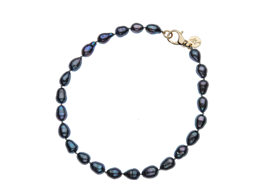 Black Pearl Knotted Beaded Necklace