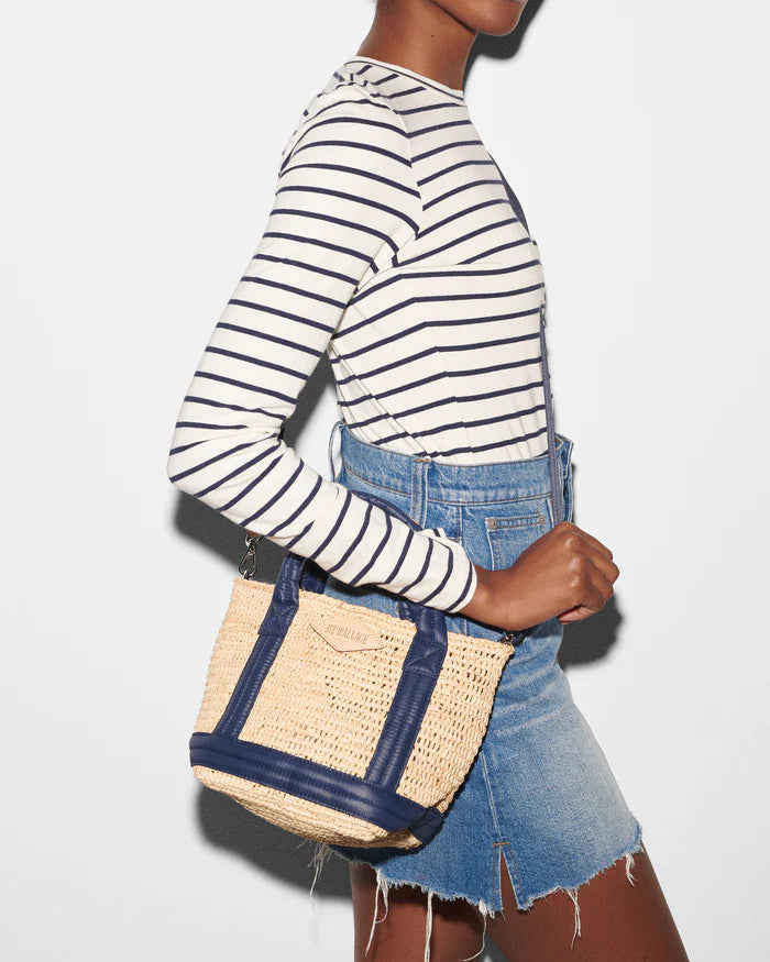 Raffia Tote Mini Raffia/ Navy Handbags - Crossbody MZ Wallace 