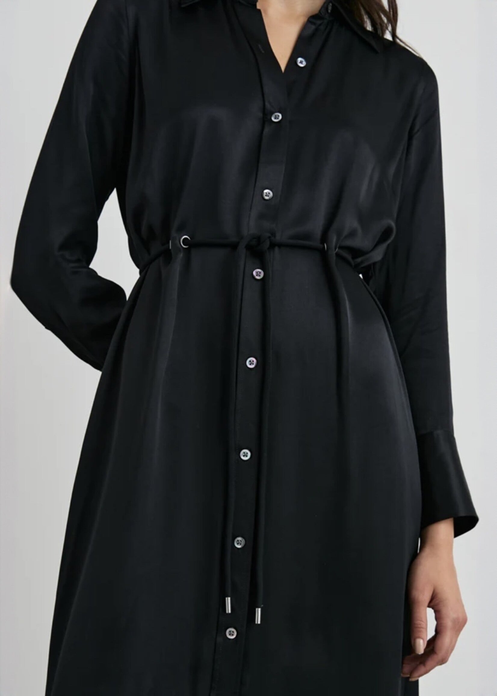 Anina Satin Shirtdress Black Dresses - Midi Rails 