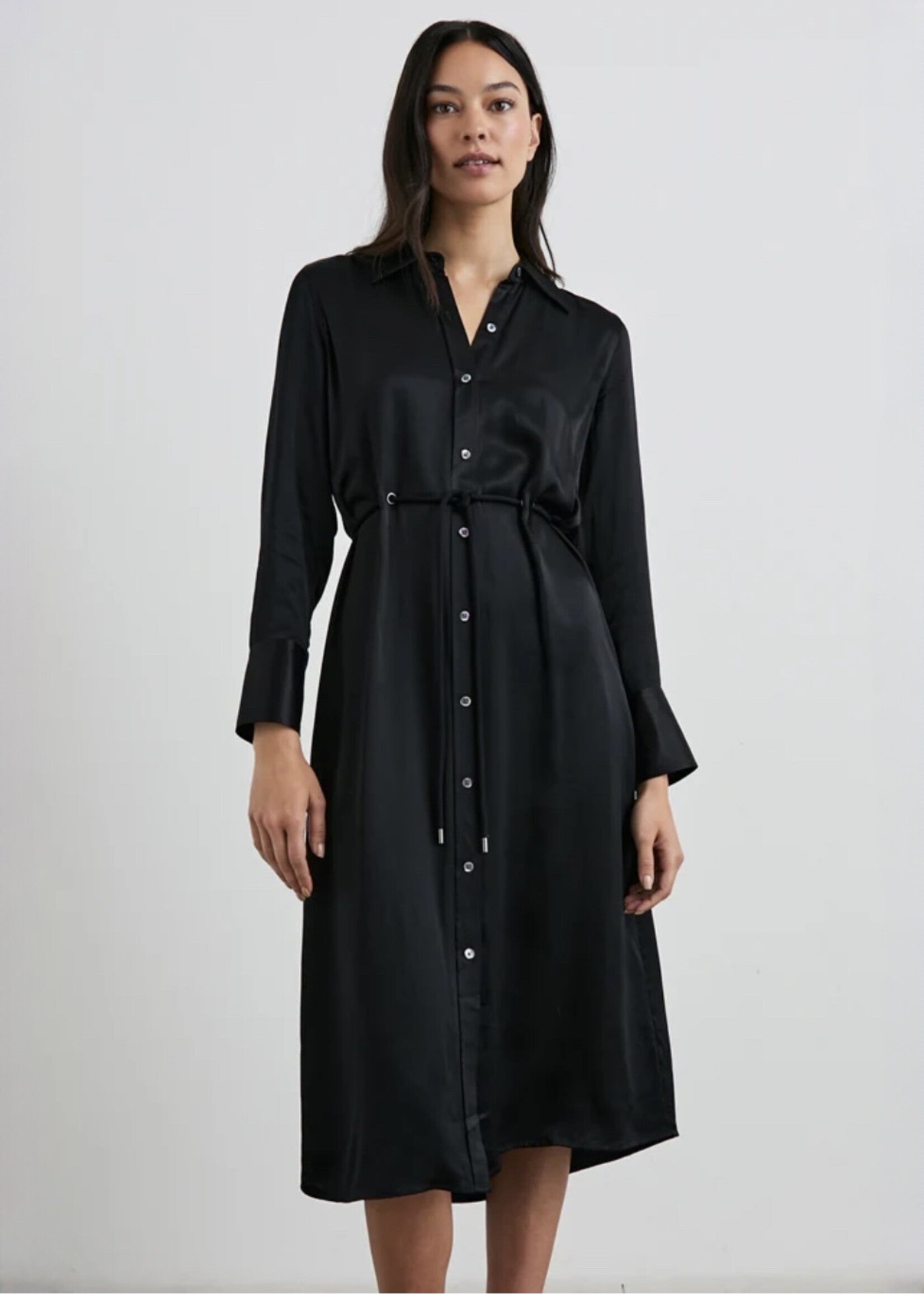 Anina Satin Shirtdress Black Dresses - Midi Rails 