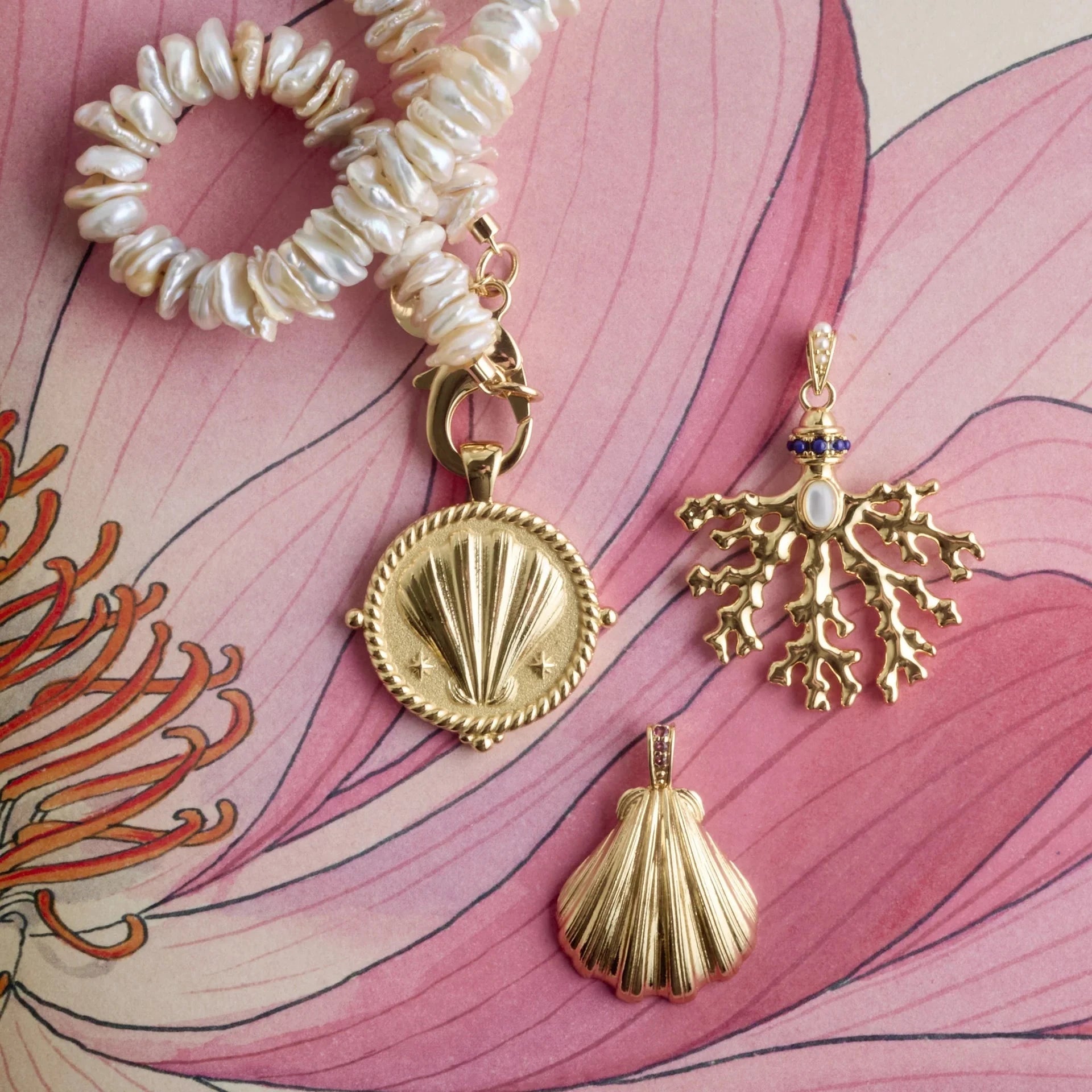 Strong Embellished Coral Pendant 16-18" Classic Rolo Necklaces Jane Win 