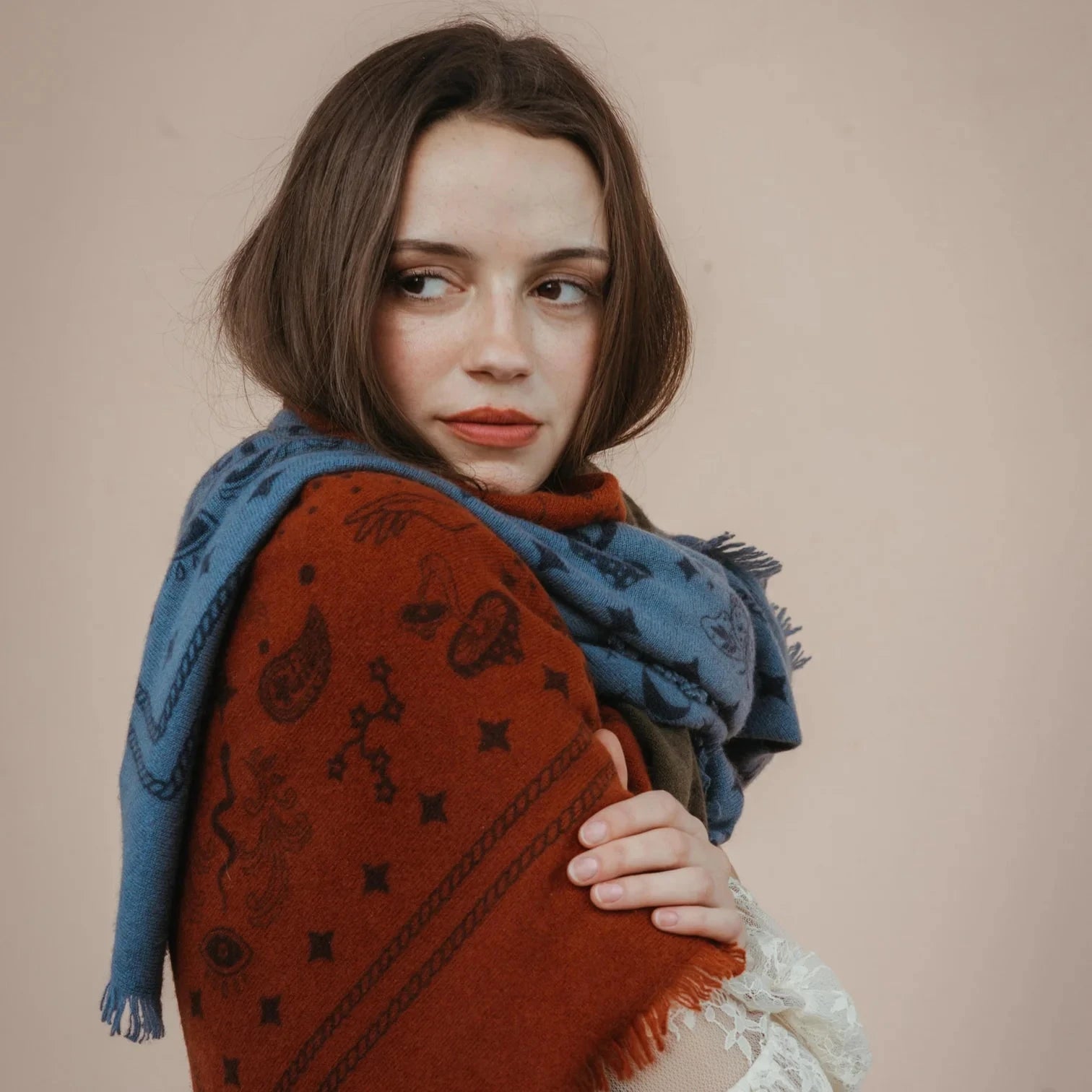 Cosmic Rodeo Bandana Wrap Rust Navy Scarves Freya 