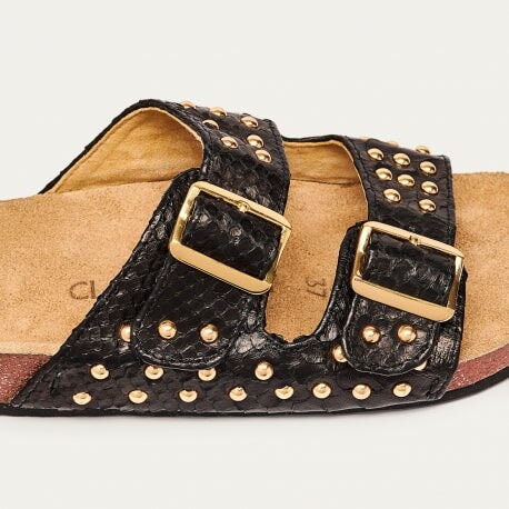 Odette Sandal Black Python Sandals - Flat Sandals Claris Virot 