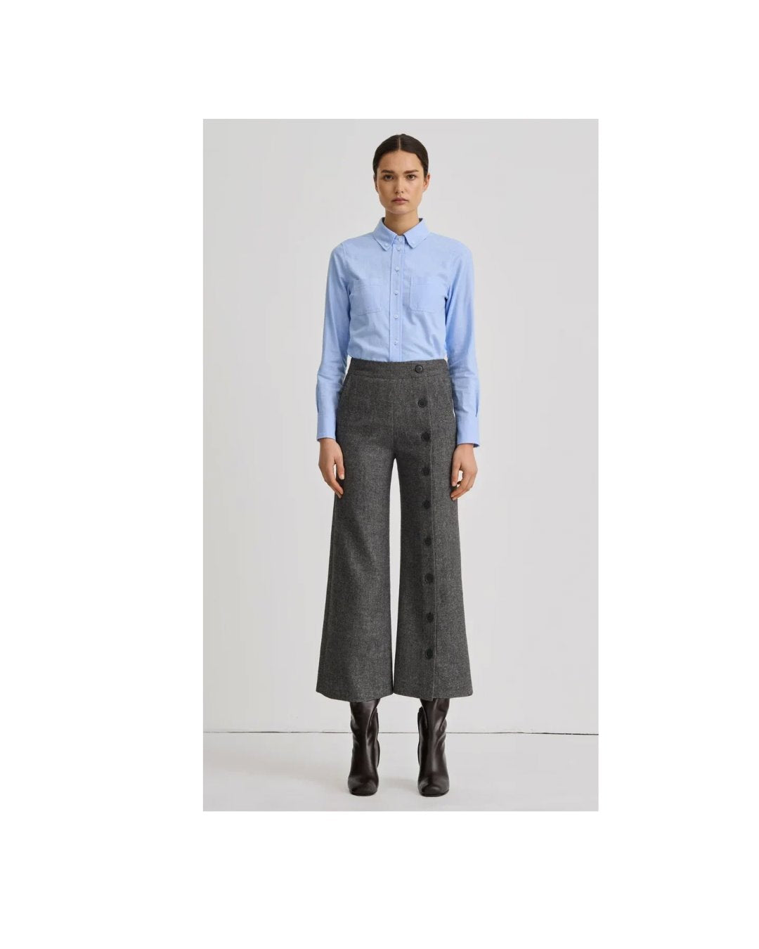 Button Front Culotte Pebble Grey Pants - Trousers Smythe 