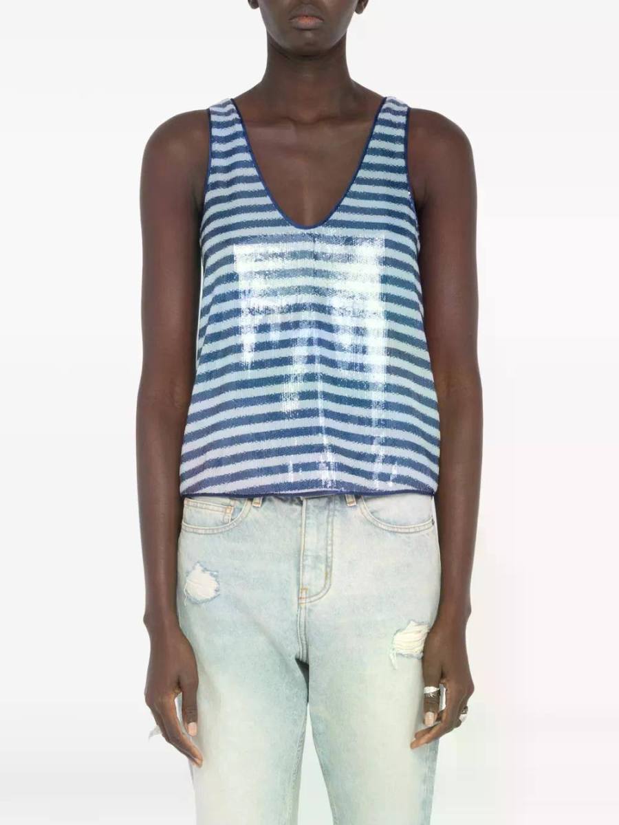 Tarys Sequin Stripe Top Sky Blue Tops - Tanks Zadig & Voltaire 