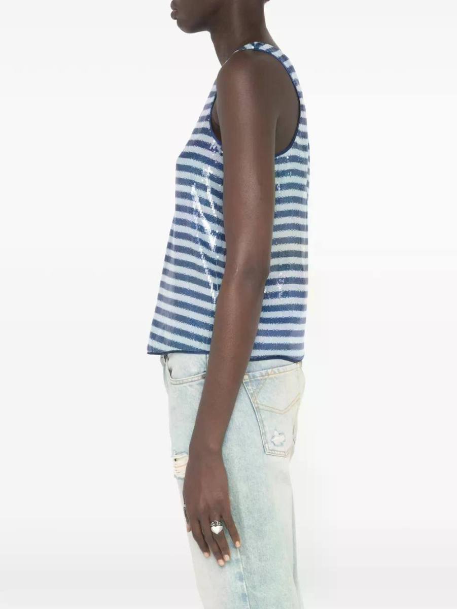 Tarys Sequin Stripe Top Sky Blue Tops - Tanks Zadig & Voltaire 