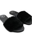 Ziela Fur-Strap Slide Black Sandals - Flat Sandals Solei Sea 