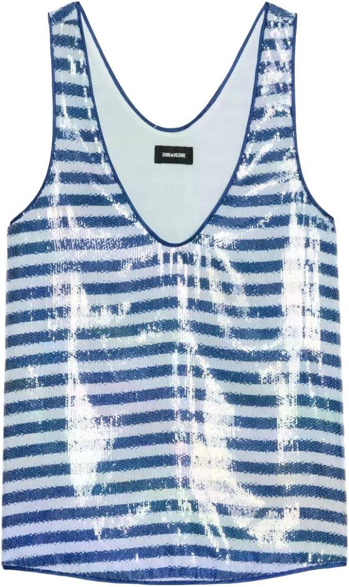 Tarys Sequin Stripe Top Sky Blue Tops - Tanks Zadig & Voltaire 