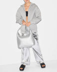 Large Woven Nylon Shoulder Bag Matte Silver