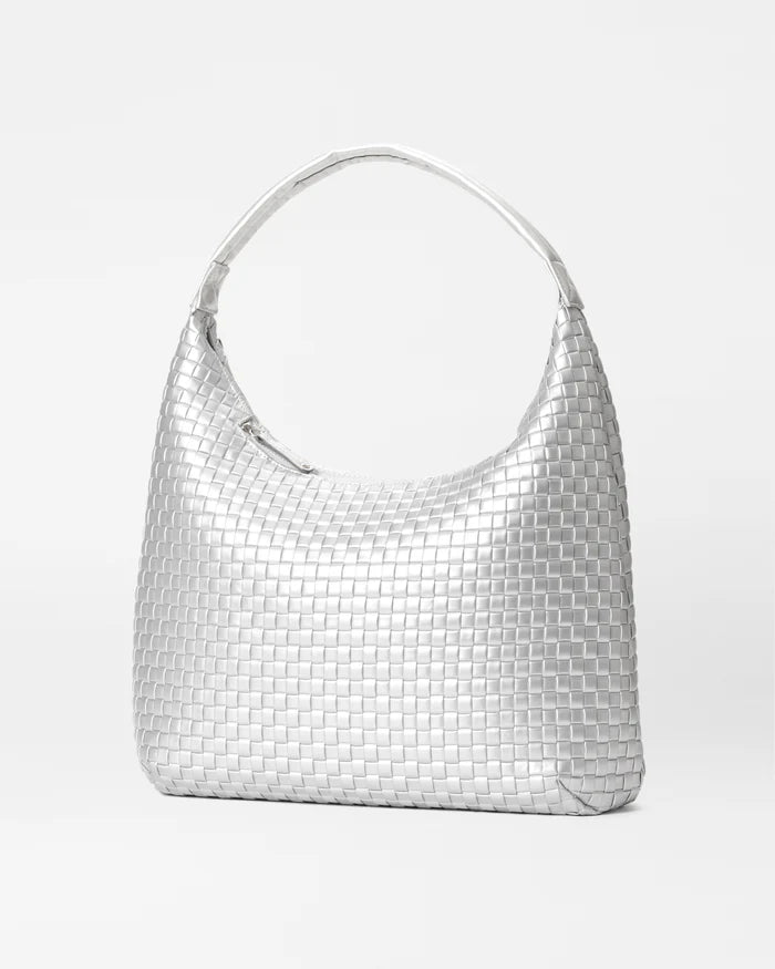 Large Woven Nylon Shoulder Bag Matte Silver