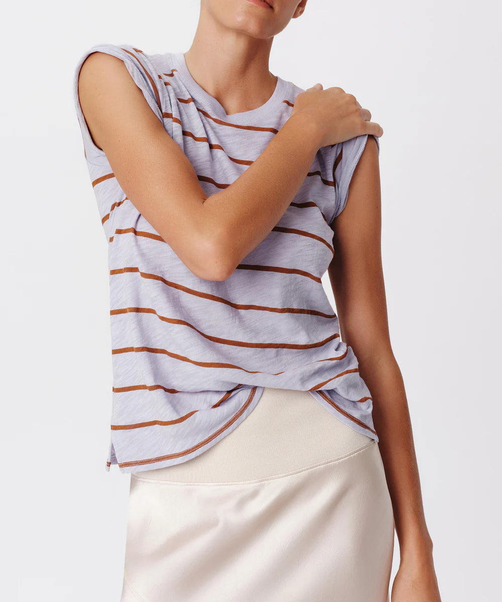 Slub Jersey Stripe Schoolboy Tee Skyflower/Cornelian Stone Tops - Tees ATM 