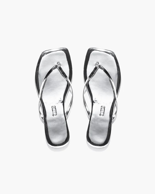 Square Toe Lily Mirror Chrome Sandals - Flip Flops Tkees 