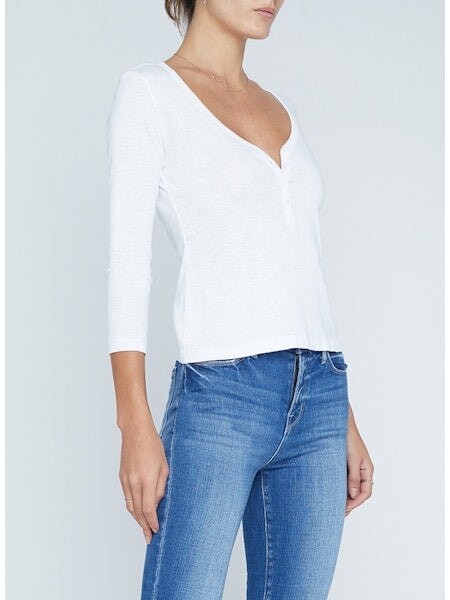 Rowena 3/4 Sleeve Henley Top White Top - Blouses L'Agence 