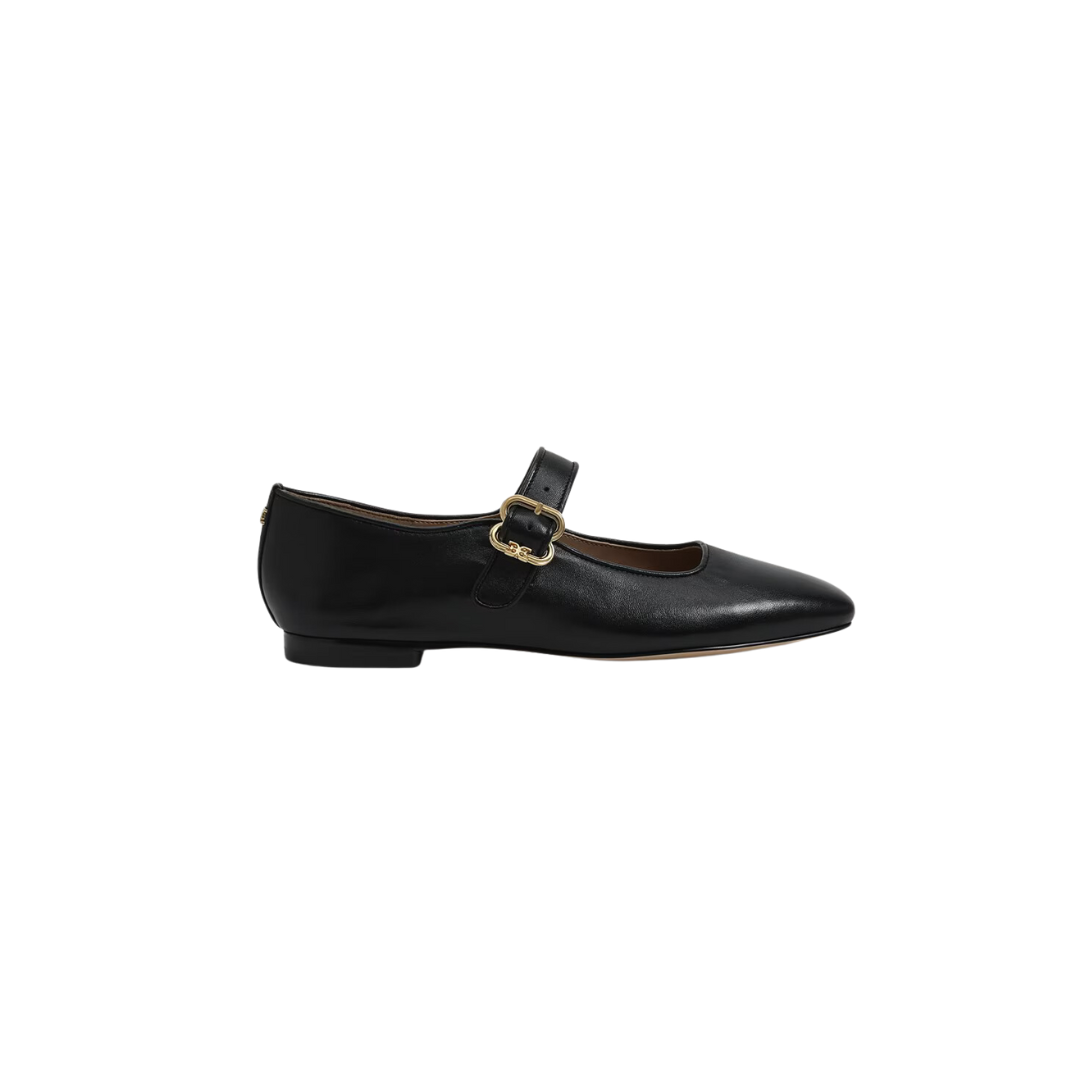 Michaela Mary Jane Flat Black Leather