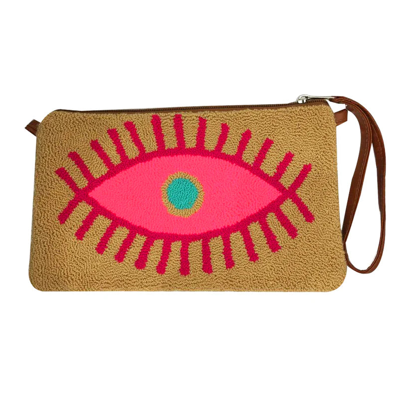 Tan and Pink Eye Clutch Clutch Le Pom Pom 