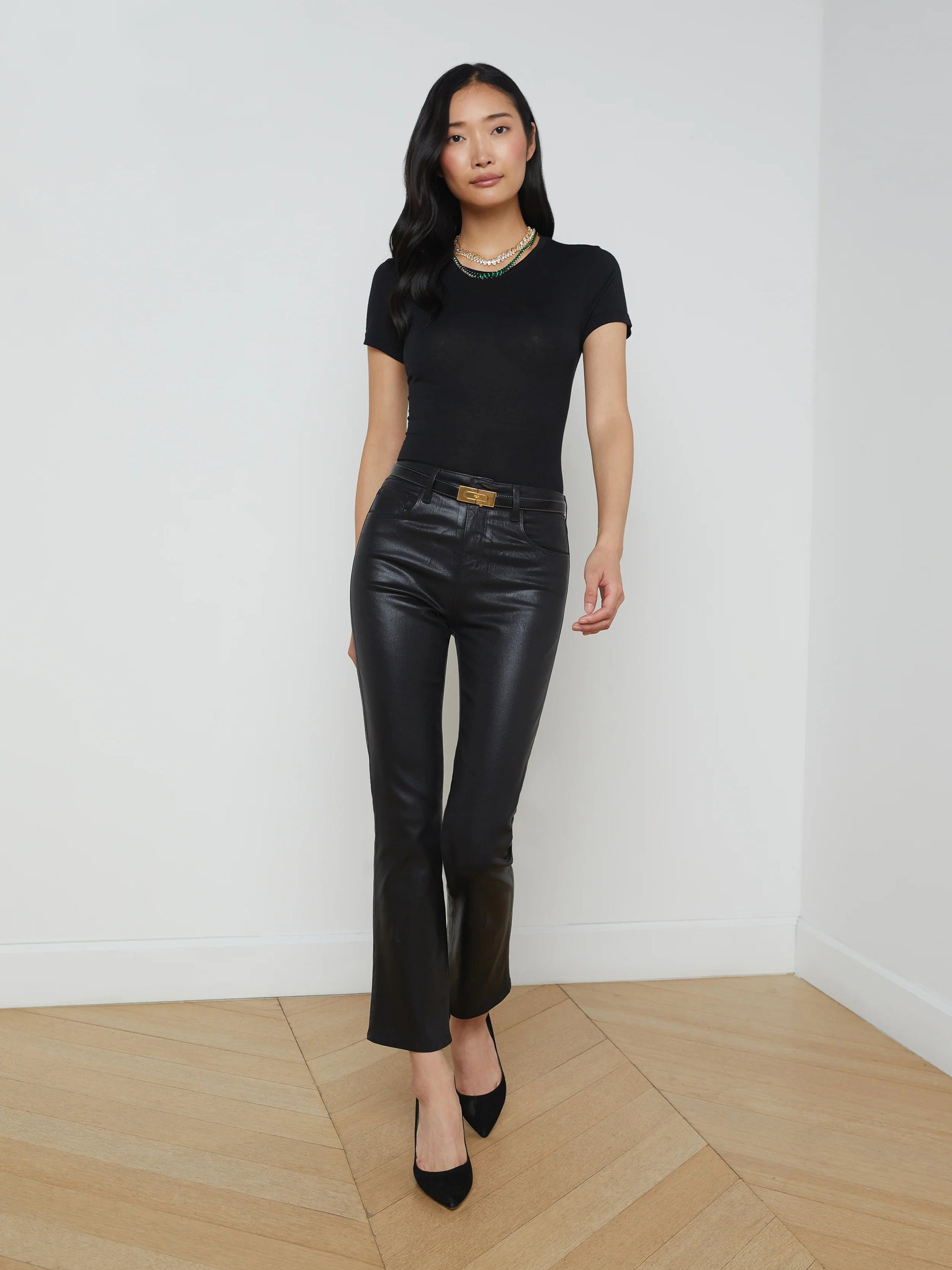 Tati High Rise Micro Boot Noir Coated Denim - Cropped & Ankle L'Agence 