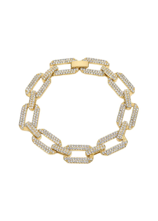 Gold bracelet with diamond accents on a white background