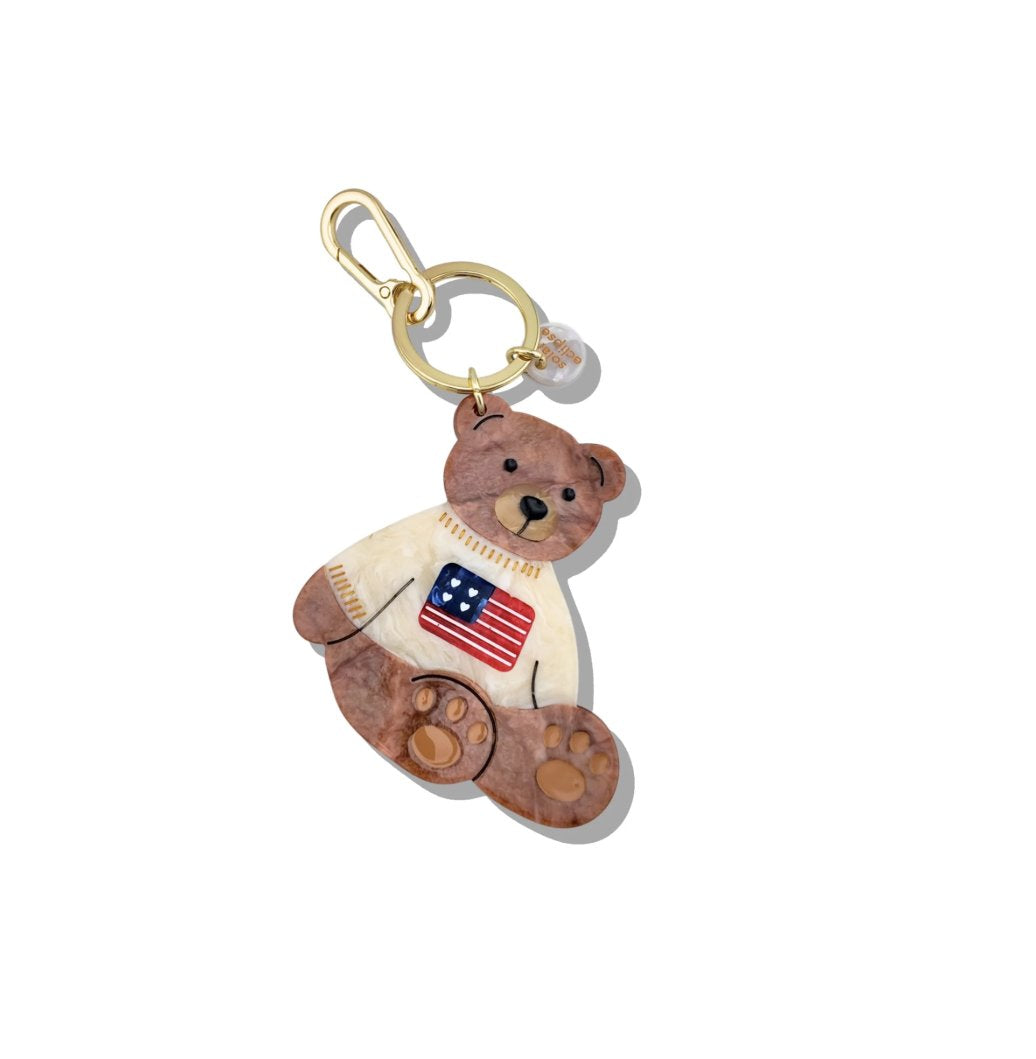 Hand-Painted Americana Teddy Bear Bag Charm & Keychain Bag Charms Solar Eclipse 