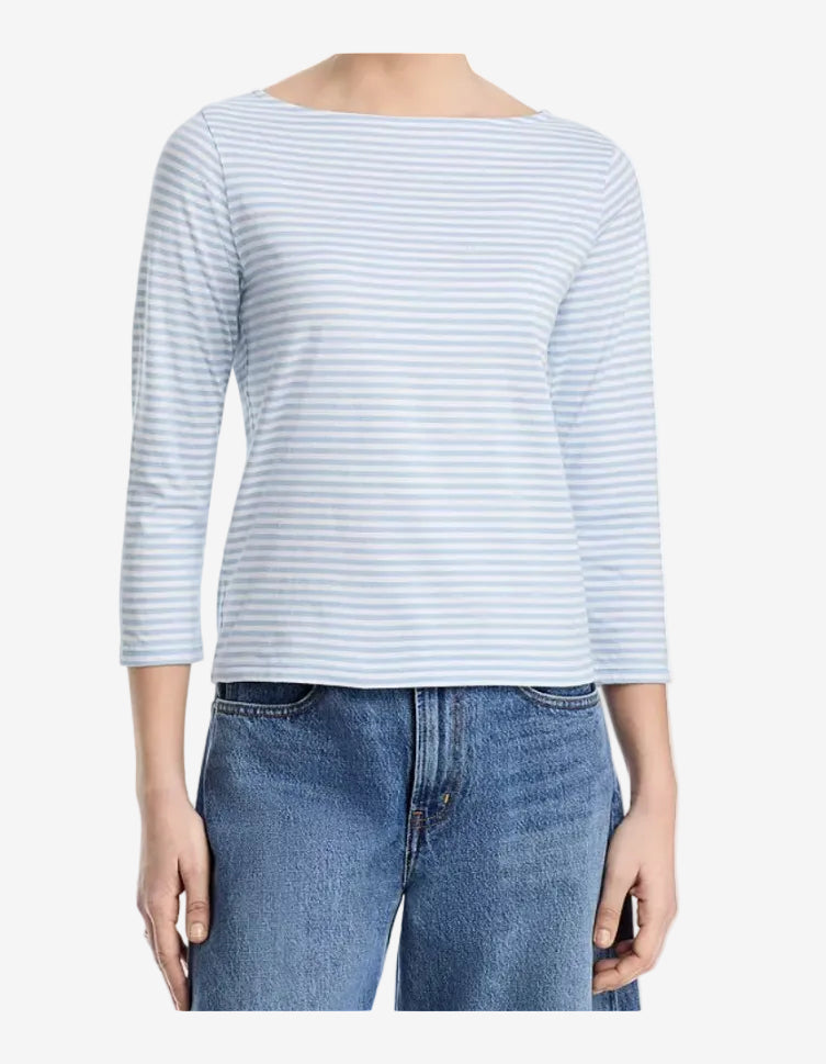 The Long Sleeve Boatneck Tee Powder Blue Multi Tops - Tees Frame 