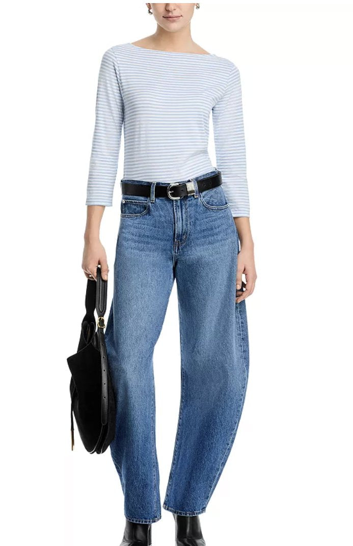 The Long Sleeve Boatneck Tee Powder Blue Multi Tops - Tees Frame 