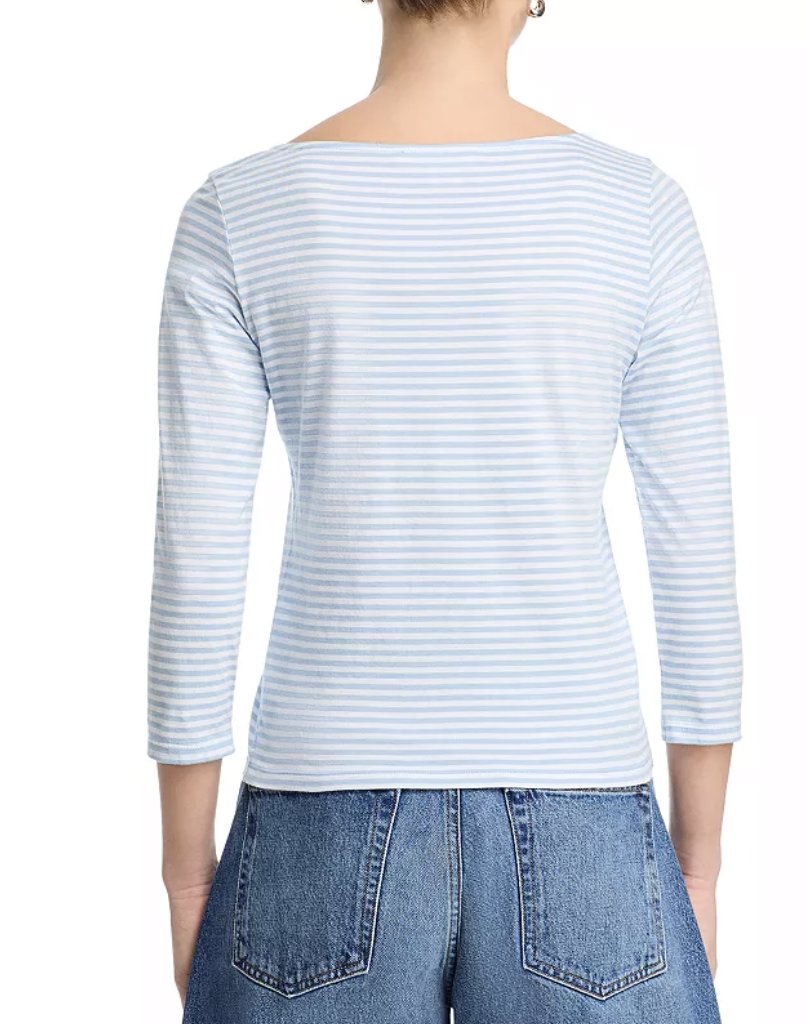 The Long Sleeve Boatneck Tee Powder Blue Multi Tops - Tees Frame 