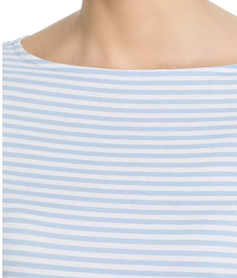 The Long Sleeve Boatneck Tee Powder Blue Multi Tops - Tees Frame 